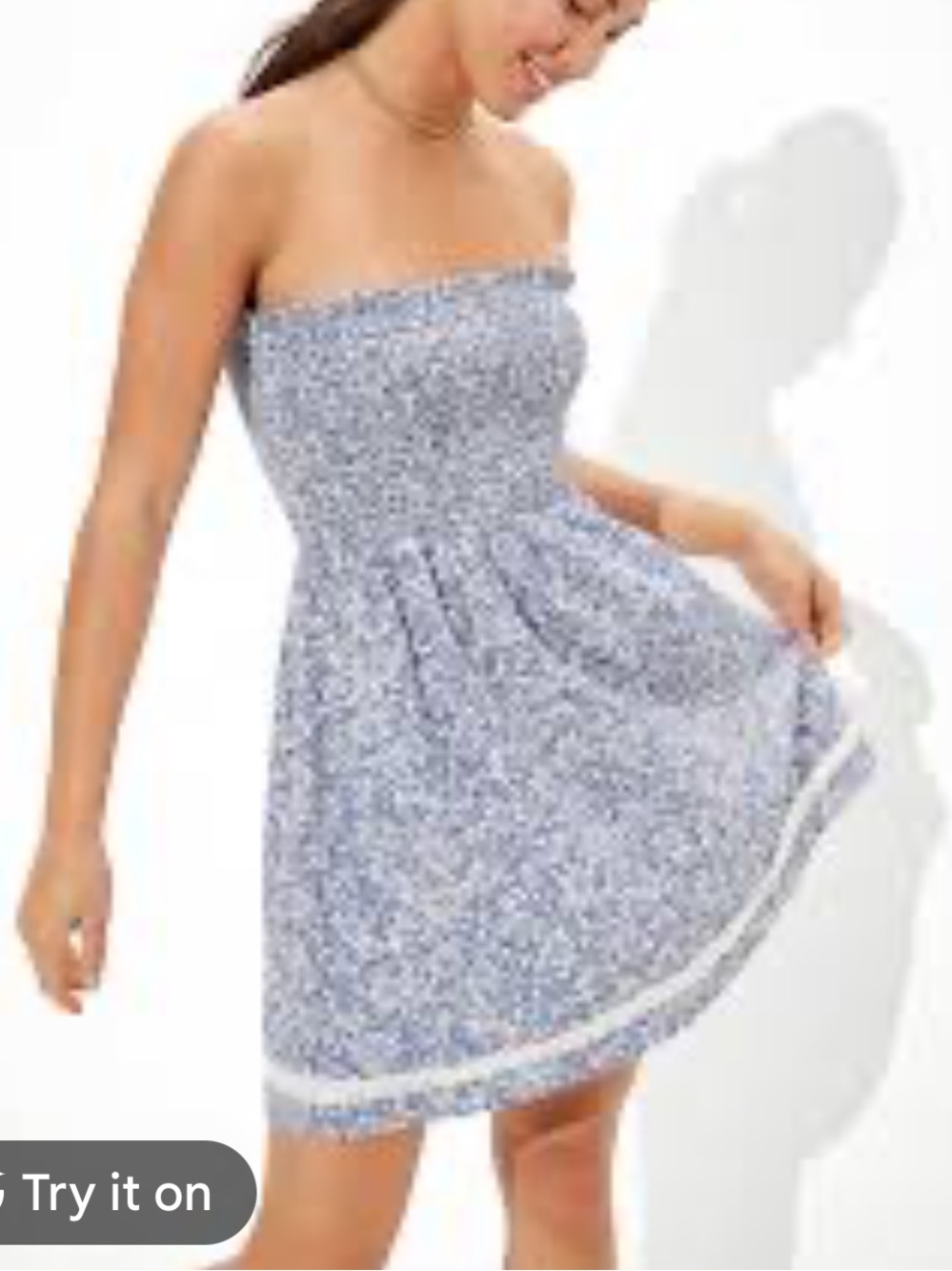 American Eagle Outfitters Blue Floral Strapless Smocked Dress